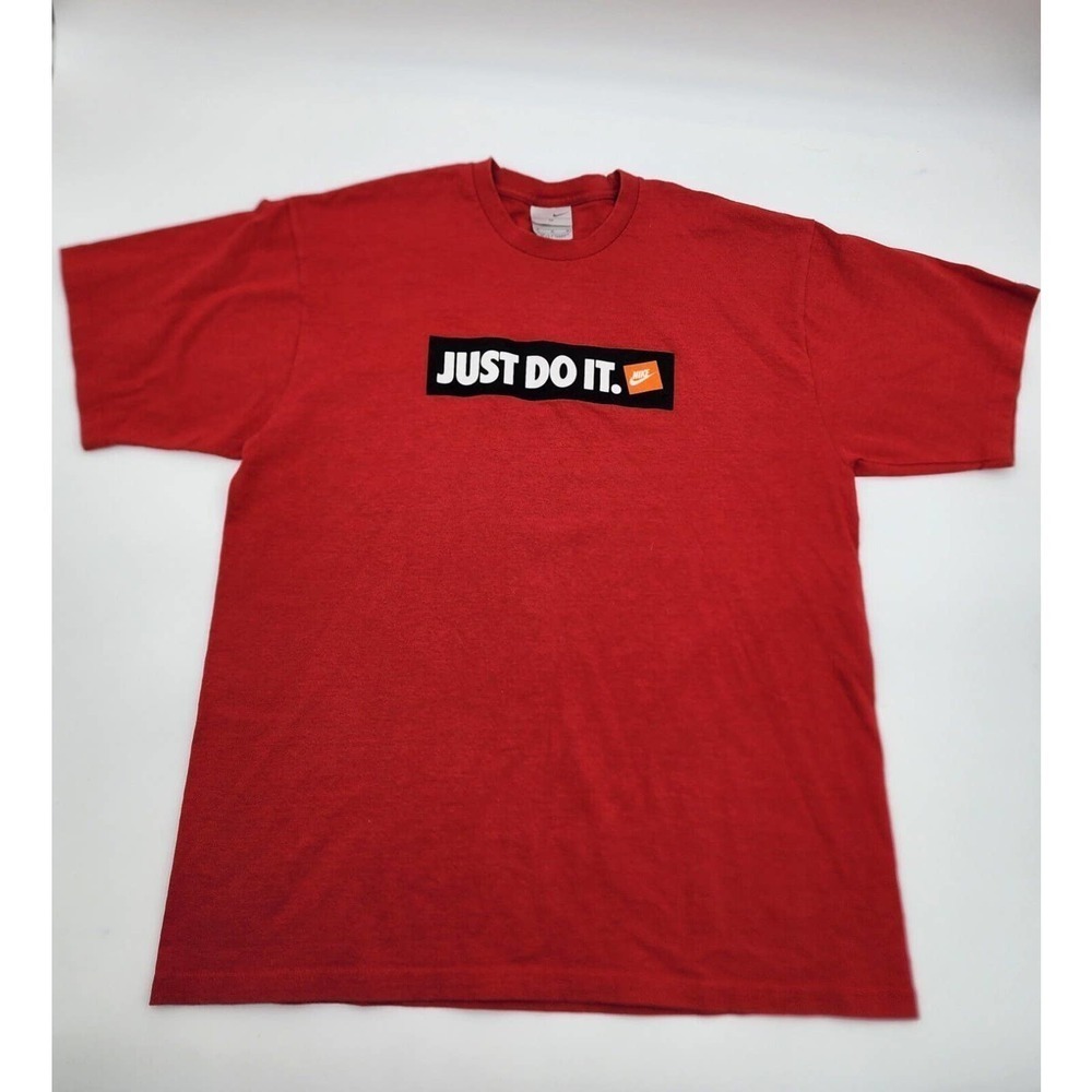 Vintage 2000s Nike Just Do It Box Logo Red T-Shirt Mens Size Medium Silver Tag